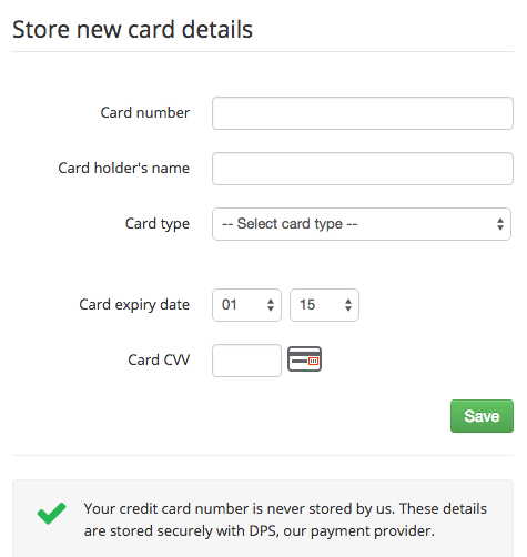 saved credit card details